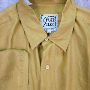 Vintage Fuzi Silks 100% Silk Shirt Italian Style Yellow Button-Down Men's Size M